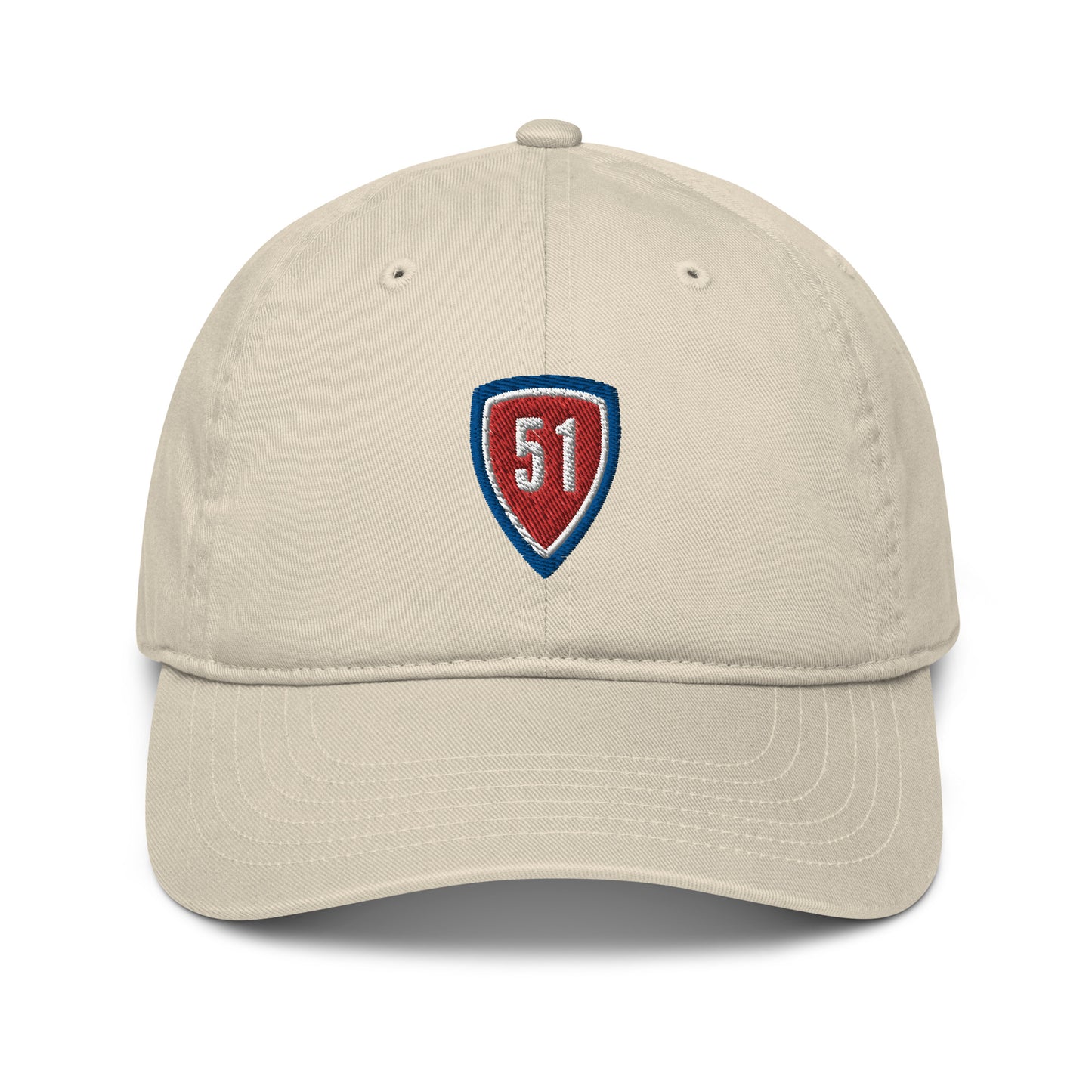 Red/Blue Shield 51 Logo Organic dad hat
