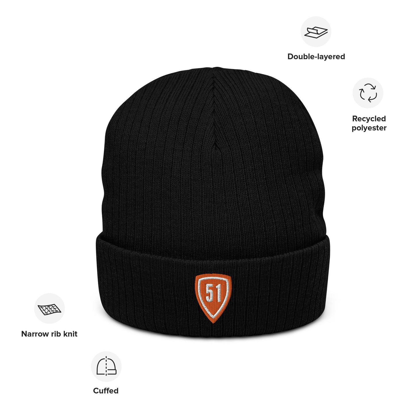 Orange Shield 51 Ribbed knit beanie