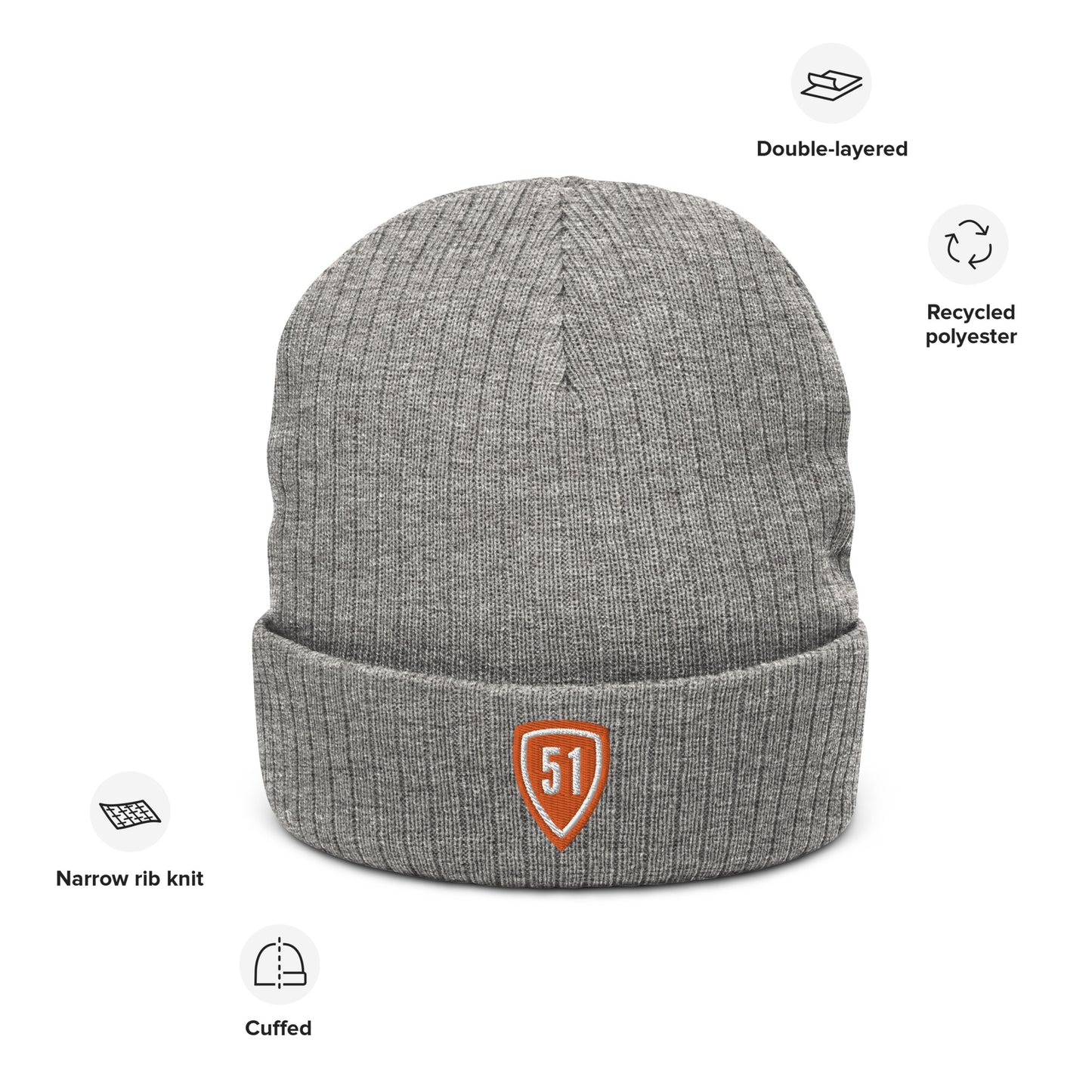 Orange Shield 51 Ribbed knit beanie