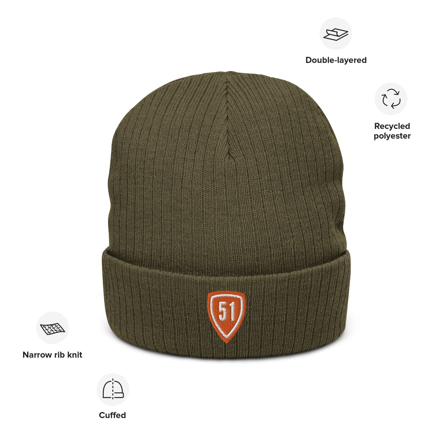 Orange Shield 51 Ribbed knit beanie